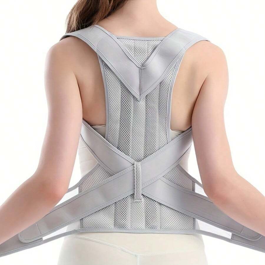 1pc New Grey Posture Corrector For Girls, Suitable For Indoor And Outdoor Use, Female Posture Correcting Belt For Hunchback Correction, Shoulder-Opening, Beautiful Back Shaping And Figure Sculpting&Adjustable, Breathable Orthopedic Brace - Seamless Upper Back, Spine, Neck & Shoulder Support - Ideal For Daily Wear, Clavicle Stabilization - Promotes Healthy Posture, Prevents Slouching Gym Accessories Lumbar Girdles Exercise Waist Belt Suitable For Workout Home Sports And Walk