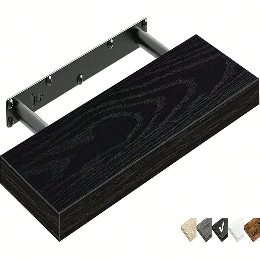 QEEIG Floating Shelf For Wall Bathroom Shelves Bedroom Kitchen Living Room Farmhouse Small Book Shelf 16 Inch Set Of 1, Black (015-B1) - 1pc - 查看 1