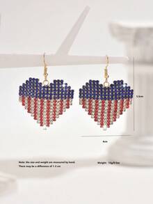 1 对 阵亡将士纪念日复古红白蓝心形吊坠耳环，女士木质双面耳环，总统日，独立日 7 月 4 日耳环 - 彩色 - 查看 7