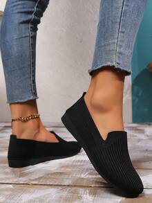 Women's Comfy Breathable Casual Slip-On Athletic Sneakers - Black - View 4