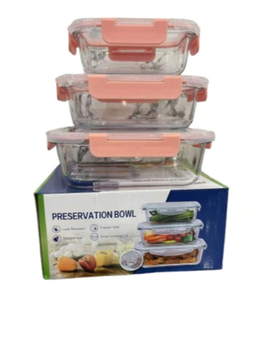 Potes de vidro com tampa hermética para marmitas, alimentos e outros armazenamentos de alimentos e outras refeições - Rosa chiclete - Visão 1