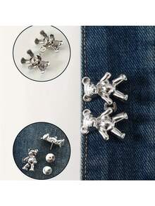 多色泰迪熊金属丝扣牛仔裤，腰部可调节，裤腰纽扣有白色、黑色、金色和银色可选。适合女性收紧腰部，打造纤细身形，提升腰线美感。可搭配牛仔裤，或作为节日、派对和家庭聚会的装饰品。 - 彩色 - 查看 3