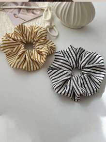 1 件加大码条纹布质发圈，优雅简约女士发圈，发圈，发圈，洗脸，发饰