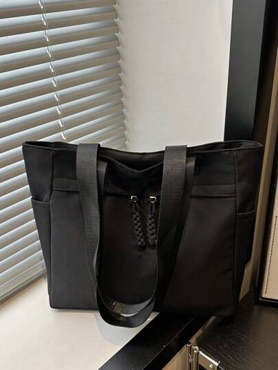 Bolsa de tela versátil y de moda de un solo color, bolso de hombro minimalista y casual con textura de color contrastante