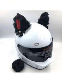 2 pièces Décoration de casque avec oreilles de chat et clochette dorée, oreilles en peluche pour casque, accessoires de casque de moto de ski, oreilles de chat pour casque, accessoire adhésif en peluche pour casque de vélo et de moto, décoration de casque pour Noël, Halloween, Jour des Morts
