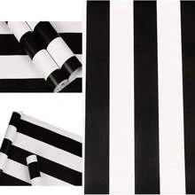 1 卷黑白条纹壁纸自粘防水易撕乙烯基接触纸卧室客厅电视背景墙家居装饰墙贴厨房橱柜抽屉挡板家具翻新覆盖膜 DIY 易于安装壁纸 17.7 英寸 X 196.8/118.1/39.3 英寸
