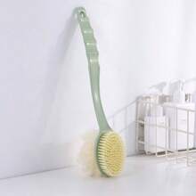 1 pièce Brosse de bain à poils doux à double face et manche long, Masseur corporel et éponge de douche exfoliante 2 en 1