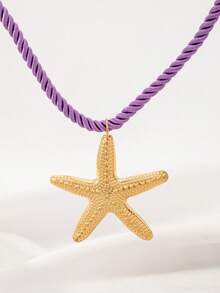 1 pieza Collar con colgante de estrella de mar de cuerda colorida estilo bohemio, adecuado para la playa y vacaciones - Collar halter con colgante de estrella de mar - Ver 6