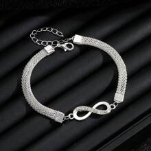 1pc Minimalist Rhinestone Infinity Eight Charm Silver Color Bracelet, Fashionable Jewelry Suitable For Daily Wear, Gift For Sisters, Mothers, Christmas, Carnival Party