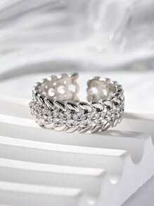 1 Pc Fashion Rhinestone Decorative Woven Design Women's Ring,Silver Cross Wave Ring,Summer Vacation Accessory,Delicate And Elegant Women's Jewelry,Suitable For Daily,Stacking,Party,Anniversary,Wedding,Valentine's Day Gift.