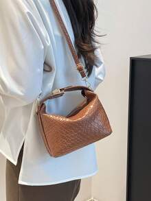 Bolsa feminina francesa de alta qualidade, modelo 2025, em tecido trançado, estilo western, com textura exclusiva, ideal para o dia a dia e versátil como bolsa tote. - Castanho - Ver 5