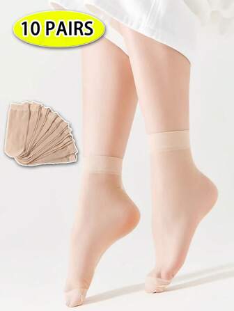 10 Paar Damen kurze durchsichtige Nylonsocken, atmungsaktive transparente Kristallseide Knöchelsocken, ultradünne kurze transparente Strümpfe, einfaches, solides transparentes Design, geeignet für den heißen Sommer Alltagsgebrauch