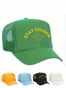 1顶Y2K印花“Stay Golden”抽绳网眼棒球帽，透气可调节女士高尔夫遮阳帽，时尚弯檐男士遮阳帽，Y2K情侣遮阳帽，夏季、海滩、度假、旅行 - 印刷 - 查看 13