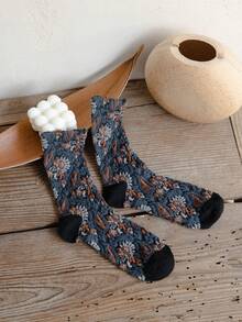 1双女士秋冬3D压花佩斯利复古风格袜子