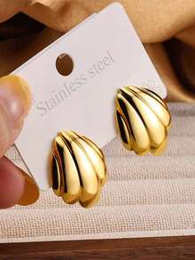 1 对热带岛屿度假风格时尚简约奢华别致复古不锈钢 18K 镀金贝壳耳环，适合女性日常佩戴、工作、旅行、约会、派对、节日礼物 - 金色 - 查看 5