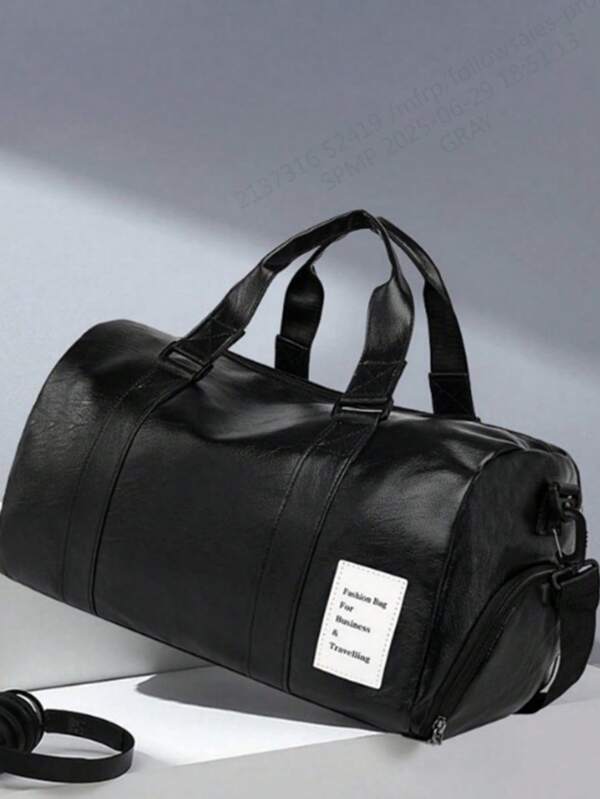 Bolsa de Viagem de Couro PU de Alta Capacidade e Cor Sólida com Compartimento para Sapatos, Organizador de Viagem Externo, Bolsa de Armazenamento de Roupas