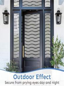 Window Privacy Film, Frosted Glass Window Film, Decorative Striped Glass Cling, Removable Static Cling Front Door Cover, UV Blocking Privacy Sticker, Wave Pattern - White - View 4