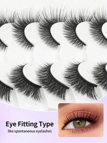 7 Pairs Cat Eye False Eyelashes, Faux Mink Lashes, Flared Ends, Elongate Eye Shape, Soft & Natural, Full-Strip Dramatic Lashes - Black - View 2