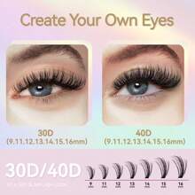 INSTKEE 30D+40D Cluster Self-Grafting False Eyelashes Set, 240pcs Natural Style False Eyelashes Set, Mixed Length 9-16mm, D Curl False Eyelashes With False Eyelash Glue Tweezers, Remover And Grafting Tools, Suitable For Beginners,Back To School