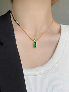 3 件优质优雅祖母绿水钻钛钢 18K 镀金项链套装，适合女士，时尚蛇链精致项链和耳环首饰，适合日常佩戴，送礼佳品 - 方塊 - 查看 3