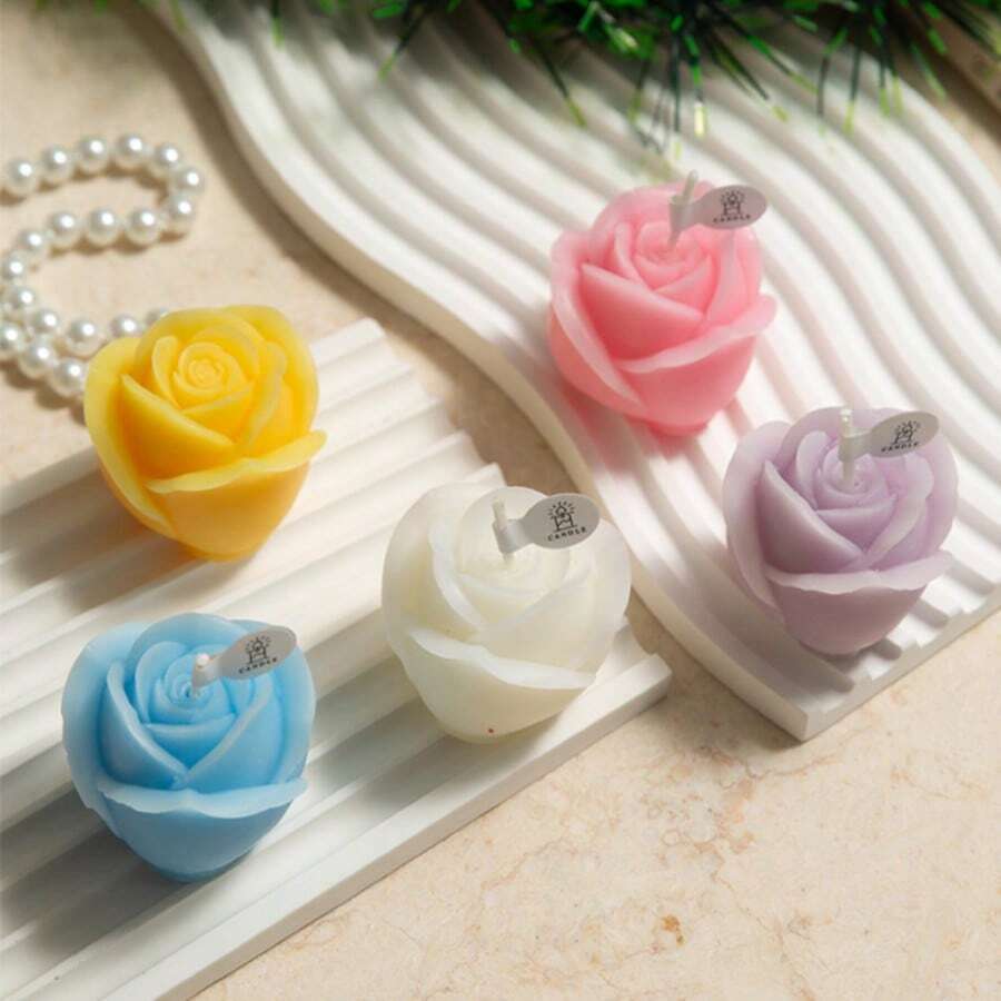 1pc Flower Shaped Scented Candle, Red-Yellow-White-Purple-Blue, Suitable For DIY Fragrance Candles, Home Decor, Christmas Decoration, Wedding Gift