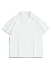 Men's Pleated Casual Loose Solid Color Retro High-End Short Sleeve Shirt, Summer - White - View 2
