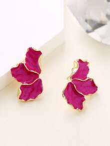 1 对时尚优雅三瓣珐琅金属花卉耳钉，多种颜色 - 橘色 - 查看 5