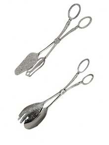 Kẹp gắp bánh nổi kiểu Châu Âu 8,6 inch (khoảng 22cm), Kẹp gắp salad cổ điển, Kẹp gắp thực phẩm bằng hợp kim kẽm bạc cho salad, bít tết, tiệc buffet, thích hợp cho tiệc buffet, phục vụ ăn uống, bánh mì, BBQ - Bạc - Xem 14