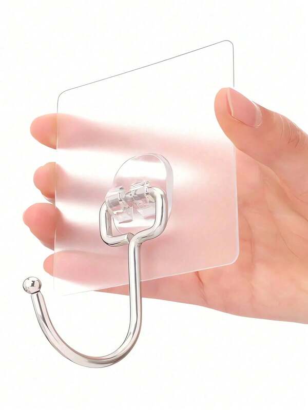 1pc/10pcs, Multipurpose Large Adhesive Hook, Heavy Duty Hook, Max 16.78KG, Waterproof Large Wall Hook For Bathroom Kitchen, Clear Golden
