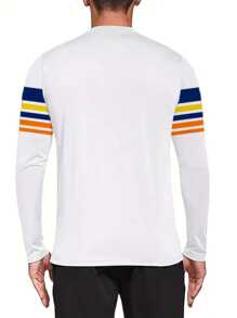 男士长袖 3D 印花 T 恤 - 休闲街头风格、健身和徒步装备、彩虹条纹设计、涤纶、可机洗、户外服装 | 条纹长袖 | 光滑面料