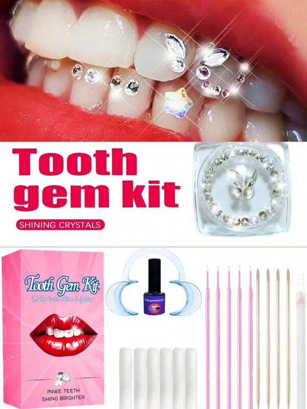 220 piezas Kit autoadhesivo de gemas para dientes, joyería dental de cristal de moda con pedrería, accesorios brillantes para dientes con mariposas y pedrería plana, material de belleza dental, estilo europeo y americano de hip hop, gótico y Y2K, con todas las herramientas