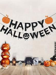 1 套 - 万圣节快乐横幅万圣节彩旗横幅、南瓜万圣节横幅、万圣节壁炉壁挂派对用品、鬼屋装饰、家庭室内壁炉装饰