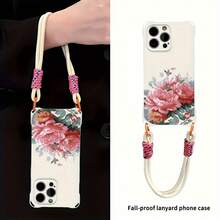 Funda para teléfono 1 pieza Una elegante correa para el hombro tipo bandolera, patrón Correa para el hombro tipo bandolera Correa de mano anticaída de cuatro esquinas Funda protectora para teléfono móvil Puede colgarse hacia atrás Funda para teléfono móvil suave adecuada para la serie 12 13 14 15 16 Pro Pro Plus - - Colores mixtos 1 - Ver 3