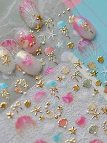 1 pieza Pegatina de uñas de diamante de cristal 5D de alta calidad, pegatinas de uñas premium con estrellas y conchas, diseñado para niñas, la mejor opción de regalo para niñas