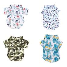 4pcs/Set Pet Hawaiian Shirts, Animal Style Dog T-Shirts With Floral & Coconut Tree Prints, Breathable Pet Shirts For Small To Medium Pets, Suitable For Summer Beach Dog/Cat Clothes