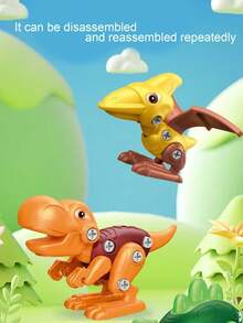 儿童恐龙玩具，恐龙积木，可重复使用玩具，可拆卸恐龙模型，STEM教育3D拼装玩具，DIY拼装套装，易于组装和携带，3岁以上儿童的理想礼物，包含钻头，颜色随机