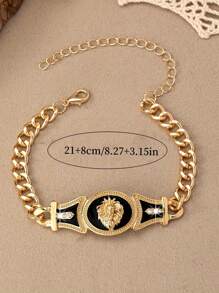 1pc Metal Chain Anklet With Rhinestone Lion Head Design, Suitable For Women Everyday Wear, Great Gift For Friends And Family