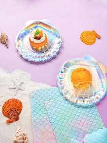 10 Piezas Platos de papel con diseño de concha de sirena holográfica, Platos desechables de colores arcoíris, Artículos para fiestas con temática de sirena, Decoraciones con temática oceánica, Cumpleaños, Boda, Fiesta de ducha de verano