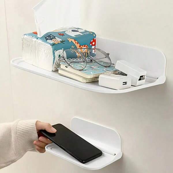 1pc Foldable Wall Mounted Shelf, Bathroom Toilet Bedside Mobile Phone Rack, Drill-Free Dorm Storage Rack For WiFi Router