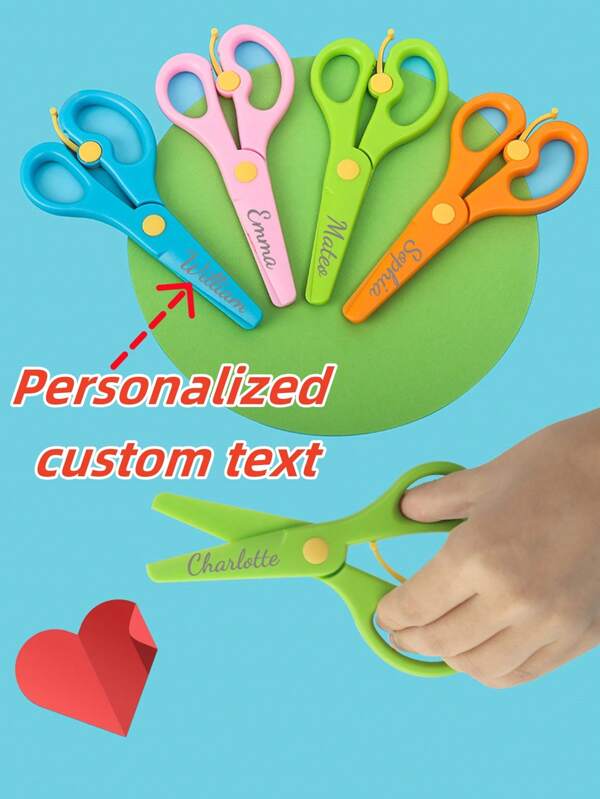 Personalized Custom Safety Scissors Plastic Color Cut Hand DIY Paper Scissors Children's Plastic Small Scissors Back To School