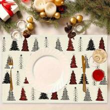 Juego de 4/6 Manteles individuales decorativos de lino estampados con motivos navideños de árboles de Navidad y muñecos de nieve adorables, aptos para mesas de comedor, decoraciones multifuncionales para festivales de primavera, verano, otoño e invierno, de estilo moderno, lavables, resistentes al calor y a las manchas, para decoración de habitaciones, manteles, posavasos, manteles de mesa de cocina, decoración de fiestas, decoración del hogar, regalos navideños ideales