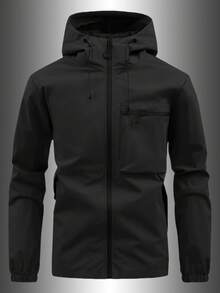1pc Men's Boyfriend Style Spring/Autumn Sports Running Workout Outdoor Cycling Hiking Utility Hooded Jacket - Black - View 4