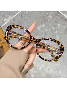 2025 Latest Super Cute Pink Leopard Print Plain Mirror Retro Reading Glasses Thick Square Big Frame Lens Anti Glare Digital Eyestrain Oversized Retro Reading Glasses For Women, Oprah Style Large Readers Small Face Square Cateye Reduce Eye Fatigue On Computers, TVs, Phones, And Games, Suitable For Reading/Computer Reading Lense Screen Protector Plain Glasses Clear Lens Glasses - 豹紋 - 查看 7