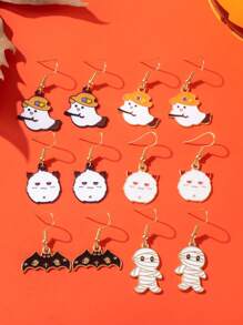 1 par/6 pares de pendientes novedosos y de moda con diseños de gato, murciélago, momia y escoba de bruja para mujeres, regalos de fiesta de Halloween para amigos