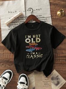 青少年男孩休闲印花圆领短袖 T 恤，夏季上衣