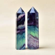 CUPIDCRYSTAL 1pc Vibrant Natural Fluorite Crystal Dots - Loose Gemstone Colorful Stripe Pattern, Hexagonal Wand Shape, Quartz Crystal Stone, 2.76 - 4 Inches In Size,Crystals And Stones
