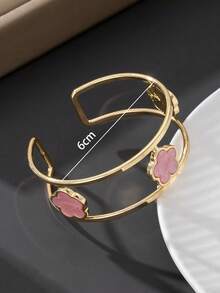 1pc Elegant Pink Lucky Clover Double Line Women's Open Bangle (Excluding Gift Box) - Pink - View 5