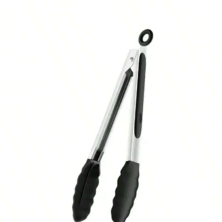 1 Pc Black Silicone Tongs, Stainless Steel Tongs Outdoor BBQ Clamps For Camping Kitchen Tongs For Baking Steak