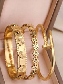 Vòng tay vàng hình hoa năm lá bằng thép không gỉ thời trang và cá nhân hóa theo phong cách Châu Âu và Mỹ, phù hợp để đeo hàng ngày cho phụ nữ, sinh nhật, đám cưới, quà tặng ngày lễ tình nhân - hoa năm lá - Xem 13