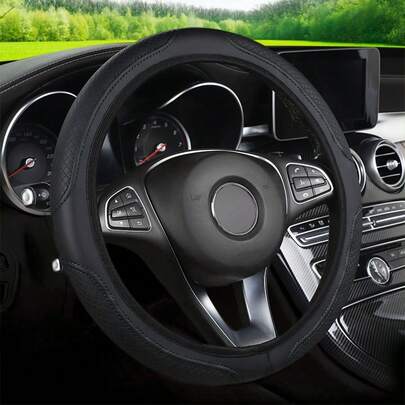 1pc Leather Embossed Steering Wheel Cover, Soft & Comfortable Fit For 14.5-15 Inch Vehicles